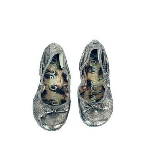 🟣🟣🟣 SAM EDLEMAN Metallic Gold Snake Print Ballet Slip On Flats Girl's Size 4M